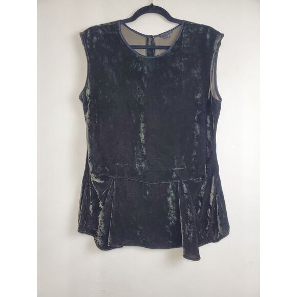 Theory Womens Top Medium Peplum VELVET Party Holidays Dark Green Draped Front - Picture 11 of 11